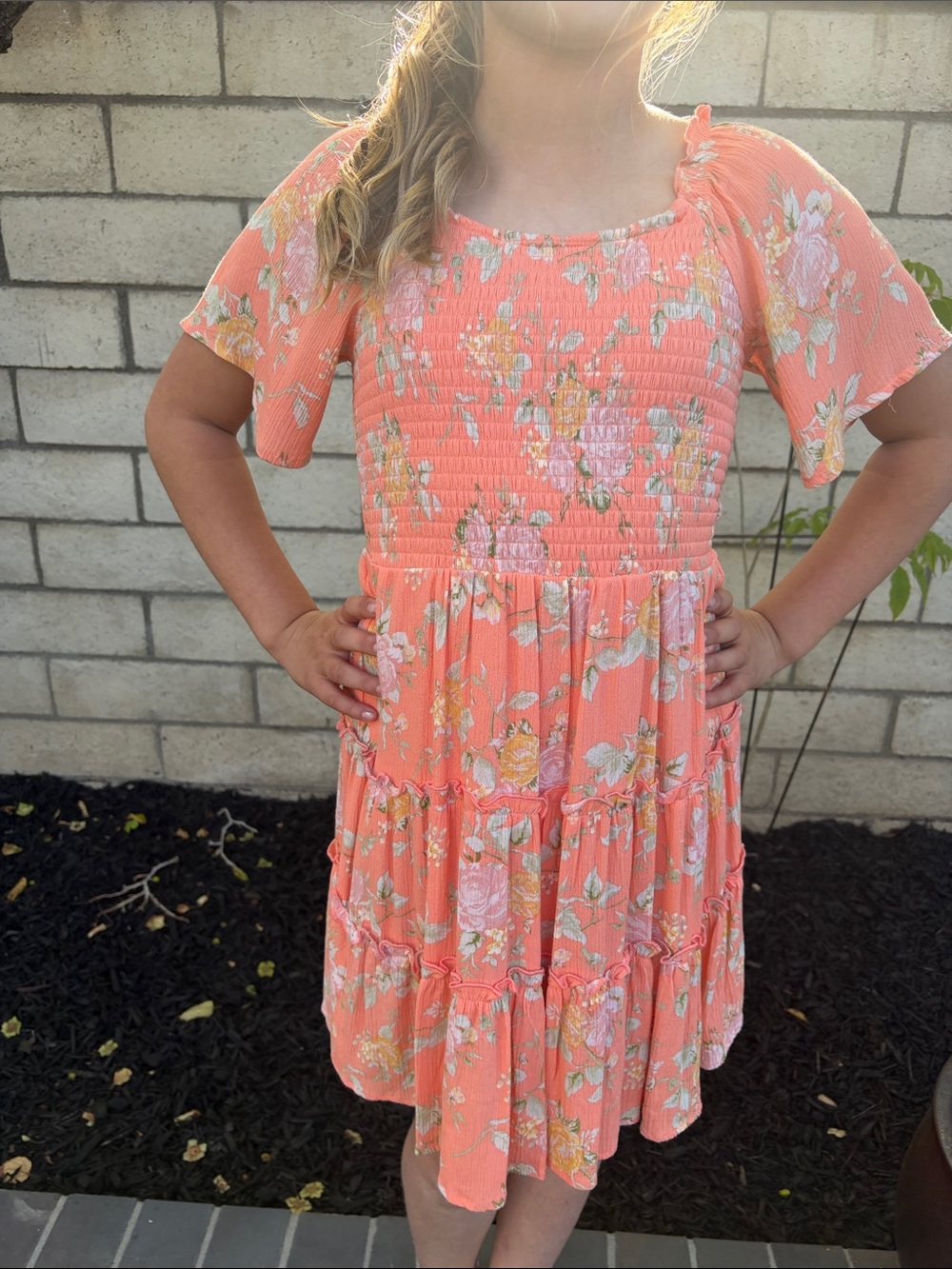 Art Class Coral Floral Smocked Tiered Girls' Dress